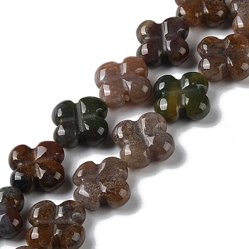 Natural Indian Agate Beads Strands, Flower, 13~14x13~14x5~5.5mm, Hole: 1.2mm, about 15pcs/strand, 7.95''(20.2cm)