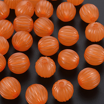 Imitation Jelly Acrylic Beads, Corrugated Beads, Round, Chocolate, 14x13mm, Hole: 2.5mm, about 356pcs/500g