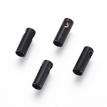 304 Stainless Steel Cord Ends, End Caps, Column, Electrophoresis Black, 7.5x2.6mm, Hole: 1.2mm, Inner Diameter: 2mm