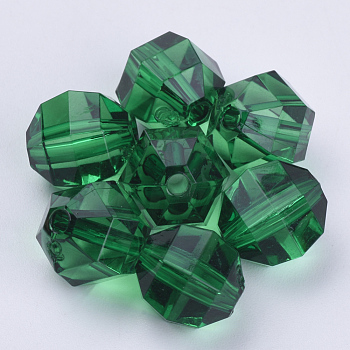 Transparent Acrylic Beads, Faceted, Round, Dark Green, 10x10mm, Hole: 1.8mm, about 940pcs/500g