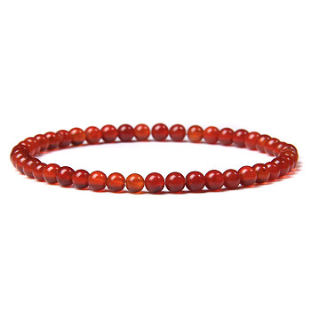 4mm Round Natural Carnelian Beads Bracelet for Men, European and American Retro Simple Versatile Stretch Bracelets, 7-1/2 inch(19cm)