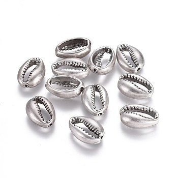 Tibetan Style Alloy Beads, Lead Free & Nickel Free & Cadmium Free, Cowrie Shell Shape, Thailand Sterling Silver Plated, 17x12x5.5mm, Hole: 1.5mm