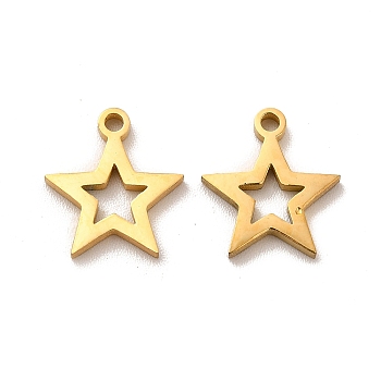 Ion Plating(IP) 304 Stainless Steel Charms, Hollow Star, Golden, 12x11x1.4mm, Hole: 1.4mm