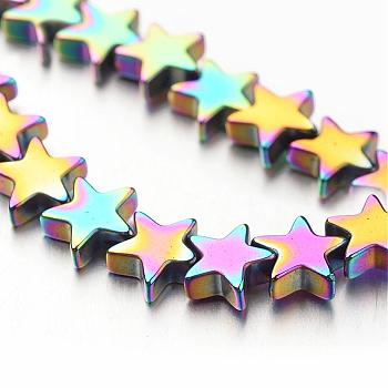 Electroplate Non-magnetic Synthetic Hematite Bead Strands, Star, Multi-color Plated, 6x6x2~3mm, Hole: 1mm, about 86pcs/strand, 15.7 inch