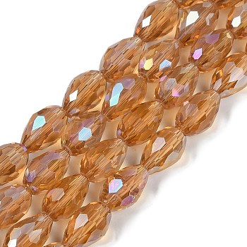 Transparent Electroplate Glass Beads Strands, AB Color Plated, Faceted, Teardrop, Peru, 8x6mm, Hole: 1.2mm, about 65~67pcs/strand, 20.08''(51cm)