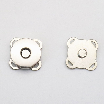 Alloy Magnetic Buttons Snap Magnet Fastener, Flower, for Cloth & Purse Makings, Platinum, 14mm, 2pcs/set