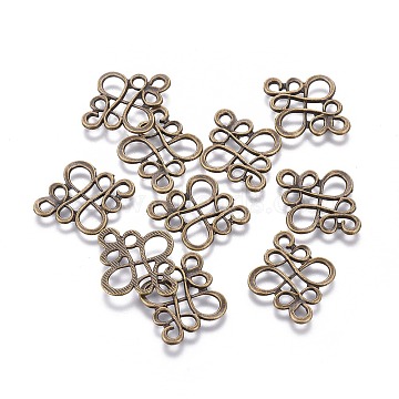 Tibetan Style Links connectors,  Nickel Free & Lead Free, Chinese knot, Antique Bronze, 22x18.5x1mm, Hole: 2.5x3mm(X-TIBE-4876-AB-NR)