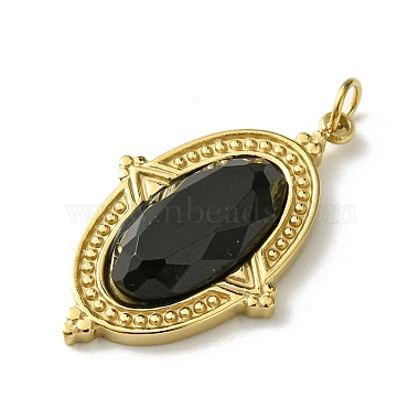 Ion Plating(IP) 304 Stainless Steel Pave Faceted Natural Obsidian Pendants(FIND-Z028-40D)-2