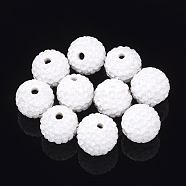 Handmade Polymer Clay Rhinestone Beads, Round, White, 14mm, Hole: 1.8mm(CLAY-T014-14mm-10)