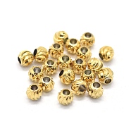 Brass Corrugated Beads, Round, Real 18K Gold Plated, 4mm, Hole: 1.6mm(KK-L184-73G)
