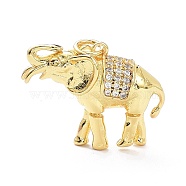 Brass Micro Pave Clear Cubic Zirconia Pendants, with Jump Ring, Long-Lasting Plated, Elephant, Real 18K Gold Plated, 18x24x8mm, Jump Ring: 5x1mm, Inner Diameter: 3.5mm (ZIRC-L091-092G)