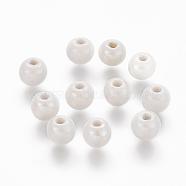 Pearlized Handmade Porcelain Round Beads, White, 6mm, Hole: 1.5mm(PORC-S489-6mm-01)