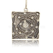 Antique Silver Alloy Rhinestone Pendants, Square, Crystal, 46x41x5mm, Hole: 3mm(ALRI-J100-01AS)