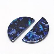 Cellulose Acetate(Resin) Semi Circle Pendants, Half Round, Midnight Blue, 23.5x12x2.5mm, Hole: 1.5mm(KY-S111A-A344)
