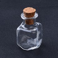 Glass Bottles, with Cork Stopper, Wishing Bottle, Cube, Clear, 26.5x14mm, Bottleneck: 8mm in diameter, Capacity: 2ml(0.06 fl. oz)(X-AJEW-D037-09)