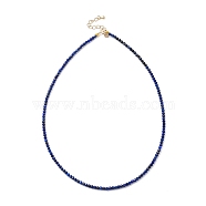 Natural Lapis Lazuli Beaded Necklaces, with Golden Plated Brass Chain Extender and Spring Ring Clasps, Golden, 17.32~17.52 inch(44~44.5cm)(NJEW-JN02990-07)