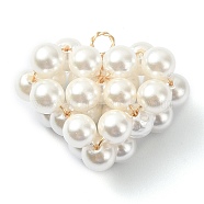 Shell Pearl Copper Wire Wrapped Pendants, Heart Cluster Charms, Golden, White, 18.5x22x10mm, Hole: 2mm(PALLOY-TA00046)