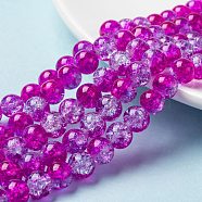 Spray Painted Crackle Glass Beads Strands, Round, Two Tone, Deep Pink, 8mm, Hole: 1.3~1.6mm, about 100pcs/strand, 31.4 inch(CCG-Q002-8mm-09)
