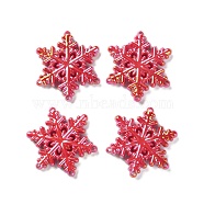 Opaque UV Plating Iridescent Acrylic Chandelier Component Links, Snowflake, Red, 46x40.5x6.5mm, Hole: 2mm(PACR-D288-10)