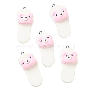 Handmade Polymer Clay Pendants, with Platinum Iron Loops, Slipper with Bear, White, 41x19x12.5mm, Hole: 2mm(CLAY-XCP0001-05)