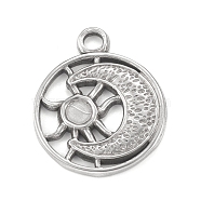 304 Stainless Steel Pendant Cabochon Settings, Flat Round with Moon & Sun, Stainless Steel Color, Tray: 3.8mm, 24.5x20x2mm, Hole: 2.7mm(STAS-F287-60P)
