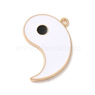 Alloy Enamel Pendants, Yin-yang Charm, Golden, White, 30x27x1.8mm, Hole: 1.8mm(ENAM-147-01A-G)