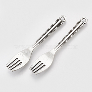Tibetan Style Alloy Pendants, Fork, Lead Free & Cadmium Free, Antique Silver, 49x4x3mm, Hole: 2mm, about 277pcs/500g(TIBEP-T052-26AS-RS)