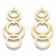 201 Stainless Steel Pendants, Multi Ring Charm, Real 18K Gold Plated, 45.5x23x1mm, Hole: 1.5mm(STAS-N090-LA975-2)