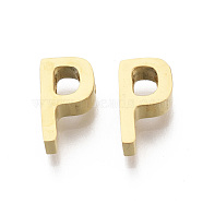 201 Stainless Steel Charms, Golden, Letter.P, 8x4.5x3mm, Hole: 1.6mm(STAS-R110-P-G)
