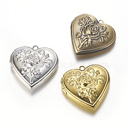 Brass Locket Pendants, Heart with Rose, Mixed Color, 29x29x7.5mm, Hole: 2mm(KK-N0116-009)