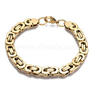 Ion Plating(IP) 201 Stainless Steel Byzantine Chain Bracelet for Men Women, Nickel Free, Real 18K Gold Plated, 8-5/8 inch(22cm)(BJEW-S057-88B)
