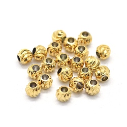 Brass Corrugated Beads, Round, Real 20K Gold Plated, 4mm, Hole: 1.6mm(KK-L184-73G)