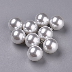 Acrylic Imitation Pearl Pendants, with Platinum Plated Alloy Findings, Round, White, 20x16mm, Hole: 1.6mm(OACR-L009-A01-P)
