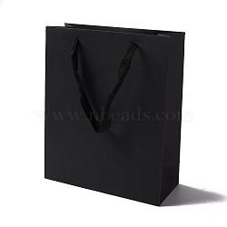 Kraft Paper Bags, with Ribbon Handles, Gift Bags, Shopping Bags, Rectangle, Black, 28x23x9.7cm; Fold: 28x23x0.4cm(ABAG-F008-01C-03)