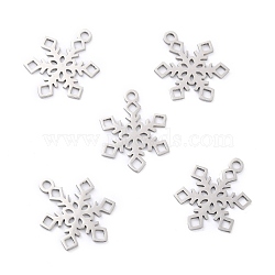 201 Stainless Steel Pendants, Snowflake, Stainless Steel Color, 23x17.5x1mm, Hole: 2mm(STAS-K003-13P-01)