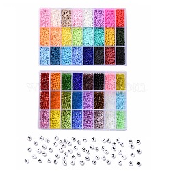 DIY Beads Jewelry Kits, Including Disc/Flat Round Handmade Polymer Clay Beads, Heishi Beads, Mixed Styles Glass Round Seed Beads, Acrylic Beads, Mixed Color, 4x1mm, Hole: 1mm, 240g(DIY-JQ0001-09-4mm)
