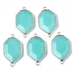 Natural White Jade Links Connectors, with Edge Rose Gold Plated Brass Findings, Dyed, Faceted, Polygon, Turquoise, 39~40x22~23x5~7mm, Hole: 2.5mm(G-S359-280I)