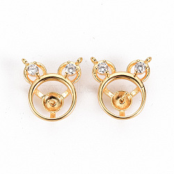Brass Micro Pave Clear Cubic Zirconia Peg Bails Pendants Links, for Half Drilled Bead, Nickel Free, Real 18K Gold Plated, 14x13.5x4mm, Hole: 1mm, Pin: 0.6mm(KK-S356-275-NF)