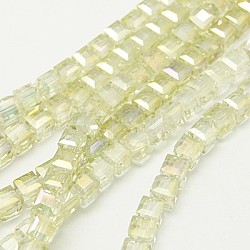 Electroplate Glass Beads Strands, AB Color Plated, Faceted, Cube, Beige, 6x6x6mm, Hole: 1mm(EGLA-D018-6x6mm-70)