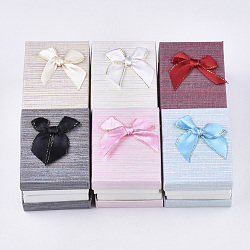 Cardboard Jewelry Set Boxes, with Sponge Inside, Rectangle with Bowknot, Mixed Color, 9x7x3cm(CBOX-T002-01)