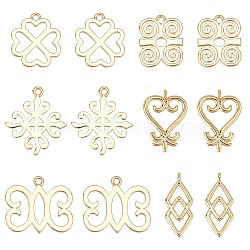 PANDAHALL ELITE 12Pcs 6 Style Brass Pendants, Long-Lasting Plated, Adinkra Symbols, Real 18K Gold Plated, 2pcs/style(KK-PH0001-79)