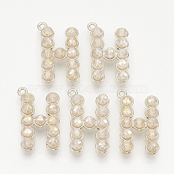 Eco-Friendly Alloy Pendants, with Glass Beads, Letter H, Light Gold, Linen, 27x16x6mm, Hole: 1.8mm(PALLOY-R110-22C)