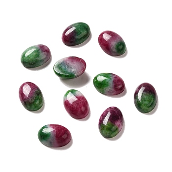 Dyed Natural Jade Cabochons, Two Tone, Oval, Old Rose & Green, 18.5x13x7mm