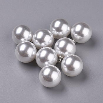 Acrylic Imitation Pearl Pendants, with Platinum Plated Alloy Findings, Round, White, 20x16mm, Hole: 1.6mm
