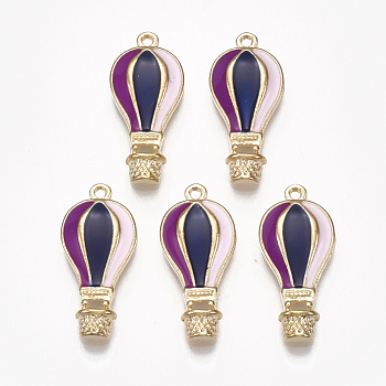 Alloy Pendants, with Enamel, Hot Air Balloon, Light Gold, Colorful, 21.5x10x3mm, Hole: 1.2mm