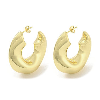 Rack Plating Brass Stud Earrings, Half Hoop Earrings, Long-Lasting Plated, Cadmium Free & Lead Free, Real 18K Gold Plated, 39x15mm
