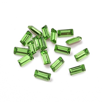 Glass Rhinestone Cabochons, Pointed Back & Silver Back Plated, Rectangle, Olivine, 7x3x2mm