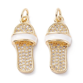 Brass Micro Pave Clear Cubic Zirconia Pendants, with Enamel & Jump Ring, Long-Lasting Plated, Slipper, Real 18K Gold Plated, Clear, 22.5x9.5x9mm, Hole: 3.6mm