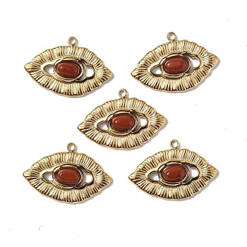 Vacuum Plating 201 Stainless Steel Natural Natural Red Jasper Pendants, Real 18K Gold Plated, Eye Charms, 15.5x23x3.5mm, Hole: 1.5mm