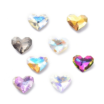 Glass Rhinestone Cabochons, Pointed Back & Black Plated, Faceted, Heart, Mixed Color, 6.5x8x3mm